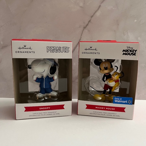 NIB Hallmark Peanuts Snoopy and Disney Mickey & Pluto Christmas Ornament Lot - Picture 1 of 10